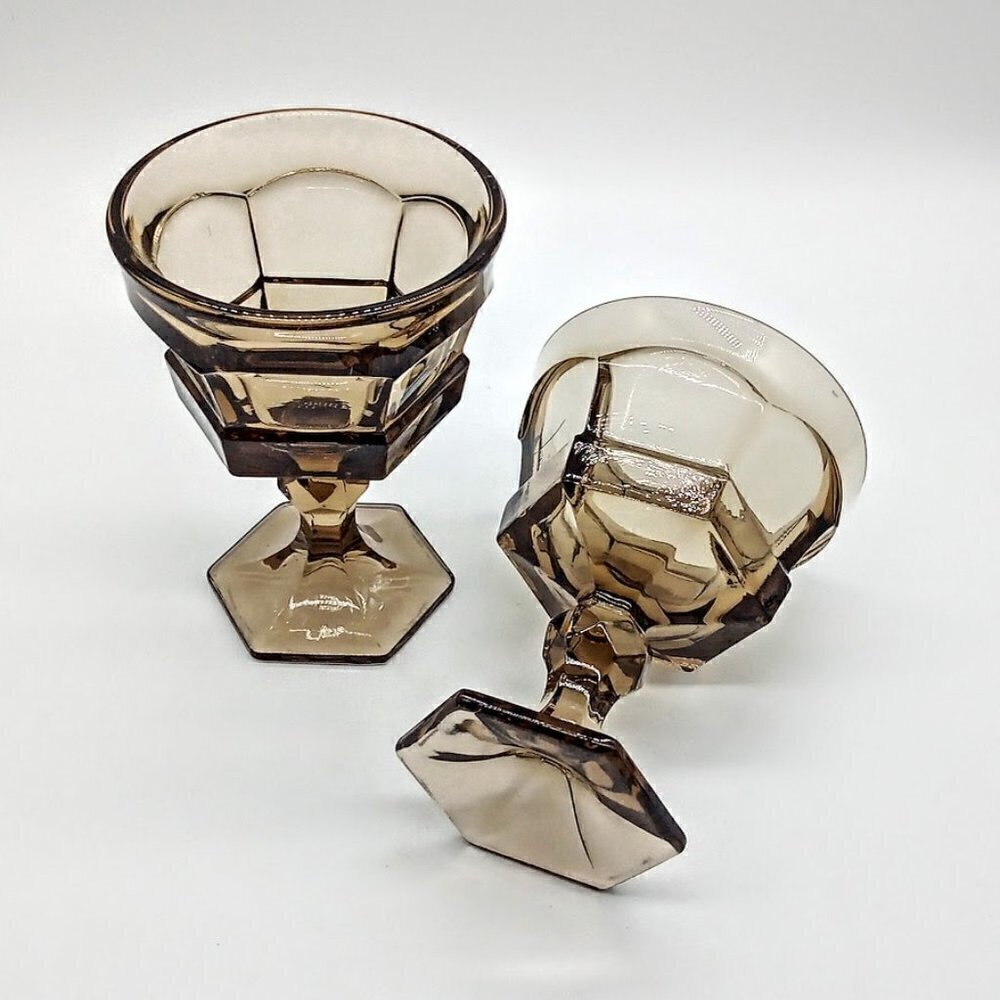 Vintage Fostoria Virginia Brown Tall Champagne Sherbet Glasses (2)